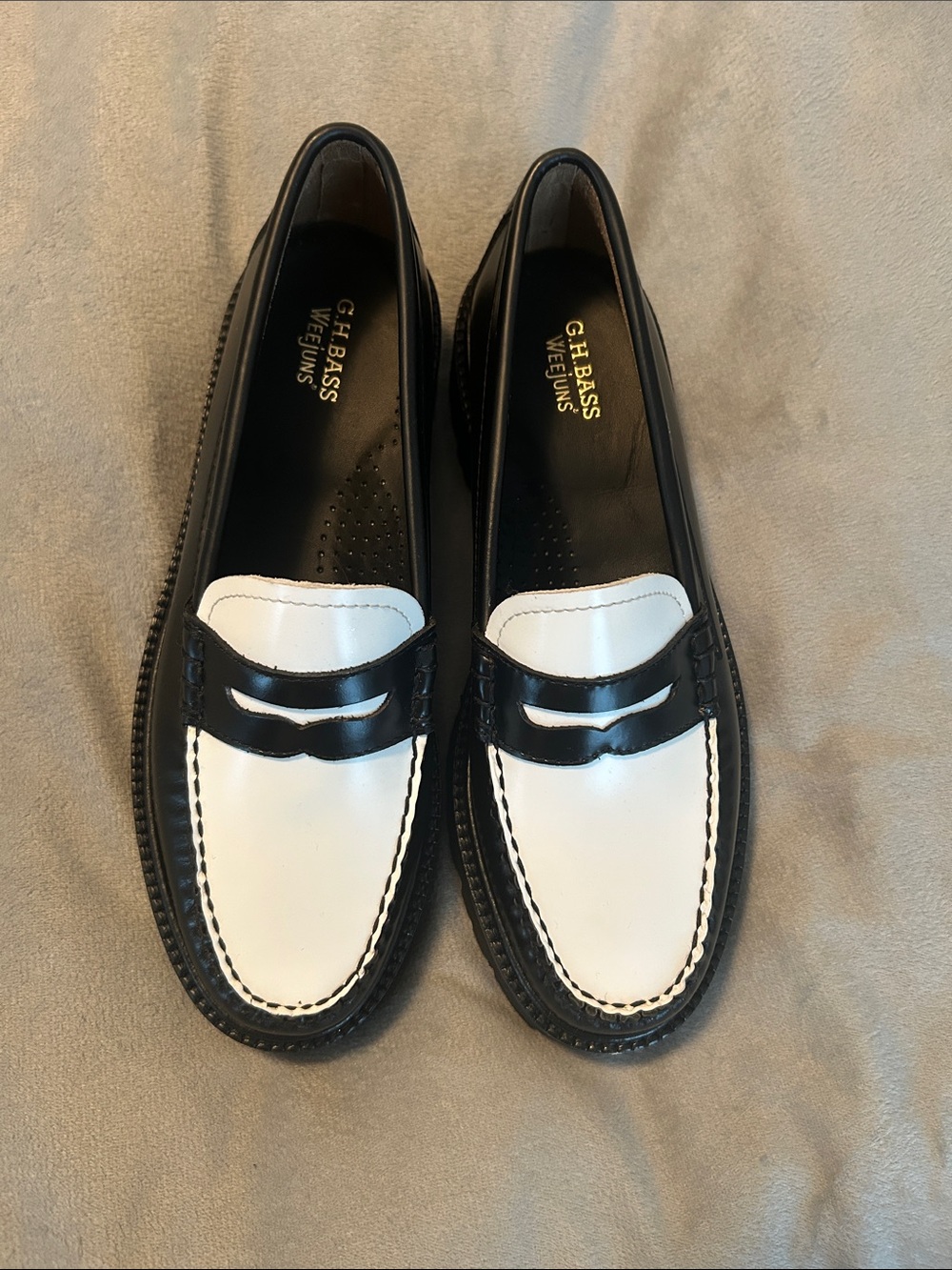G.H. Bass Weejuns, White and Black Penny Loafers